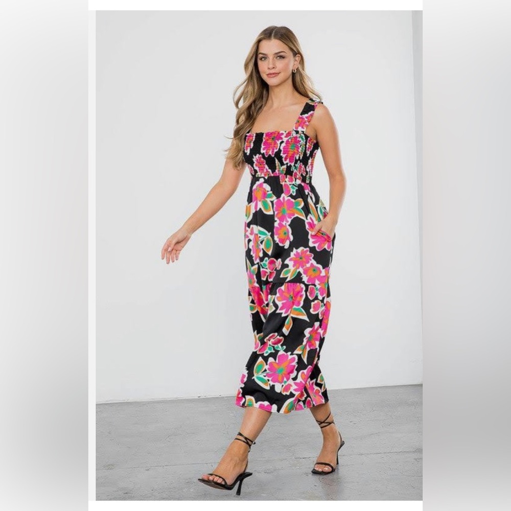 NWT THML Smocked Floral Midi/Maxi Dress